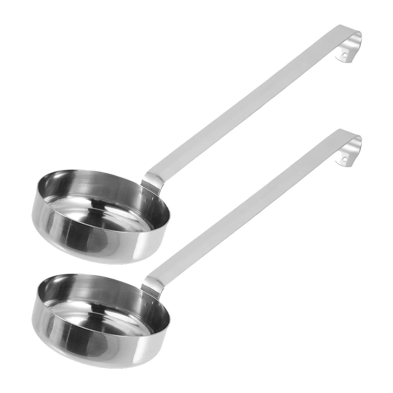 2 cucchiai per salsa per pizza, mestolo multifunzionale in acciaio inossidabile con manico lungo e fondo piatto, utensile per servire la salsa in cucina