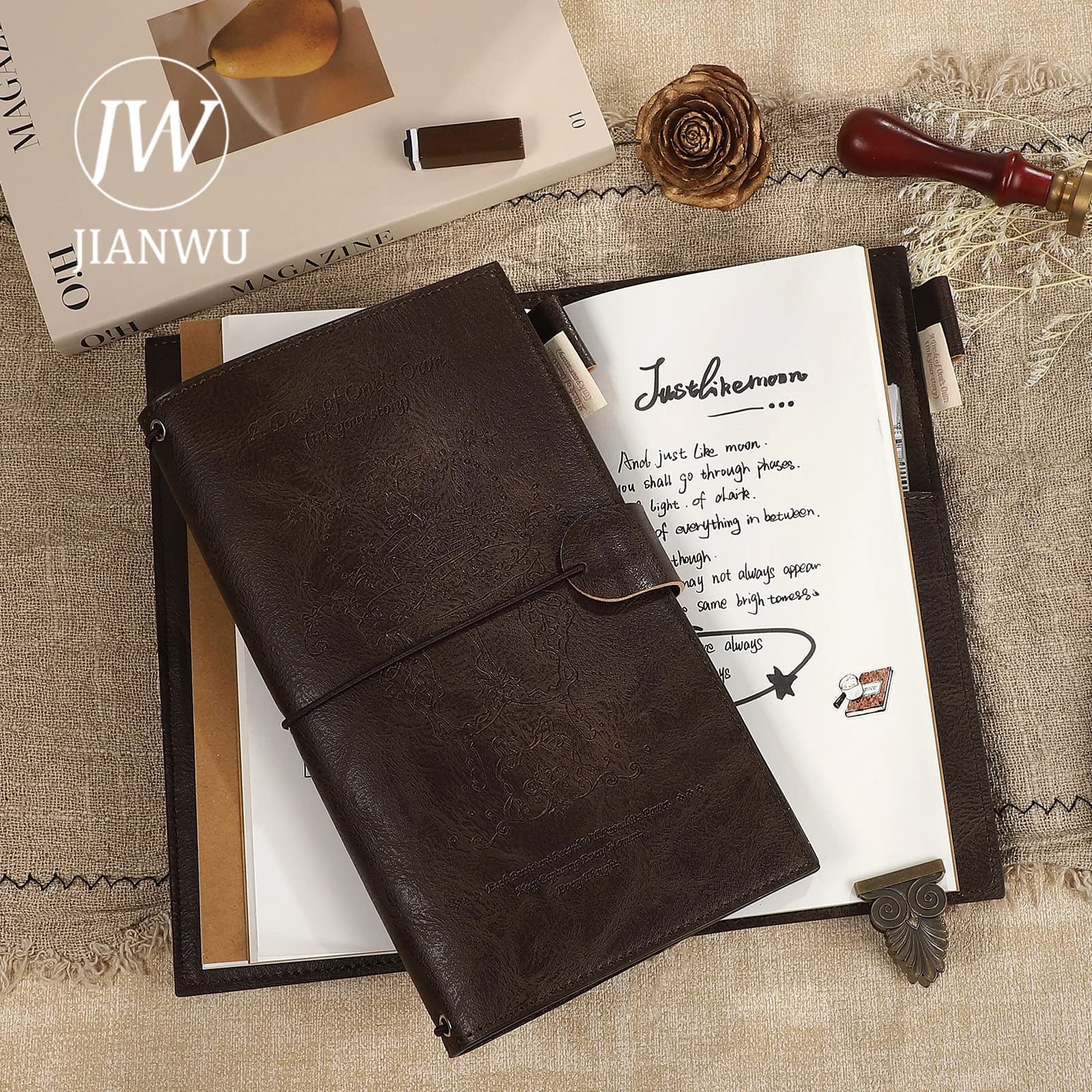 JIANWU Antique Garden Series Vintage Leather Cover Travel Journal Material Landscape Notebook tudent Supplies Stationery