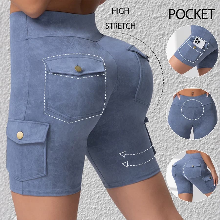Cargo Shorts from Workout with Printing Lavated Effect, Pockets, Pane Control, Push-Up Effect, Elasticized Cycling Shorts for Fitness