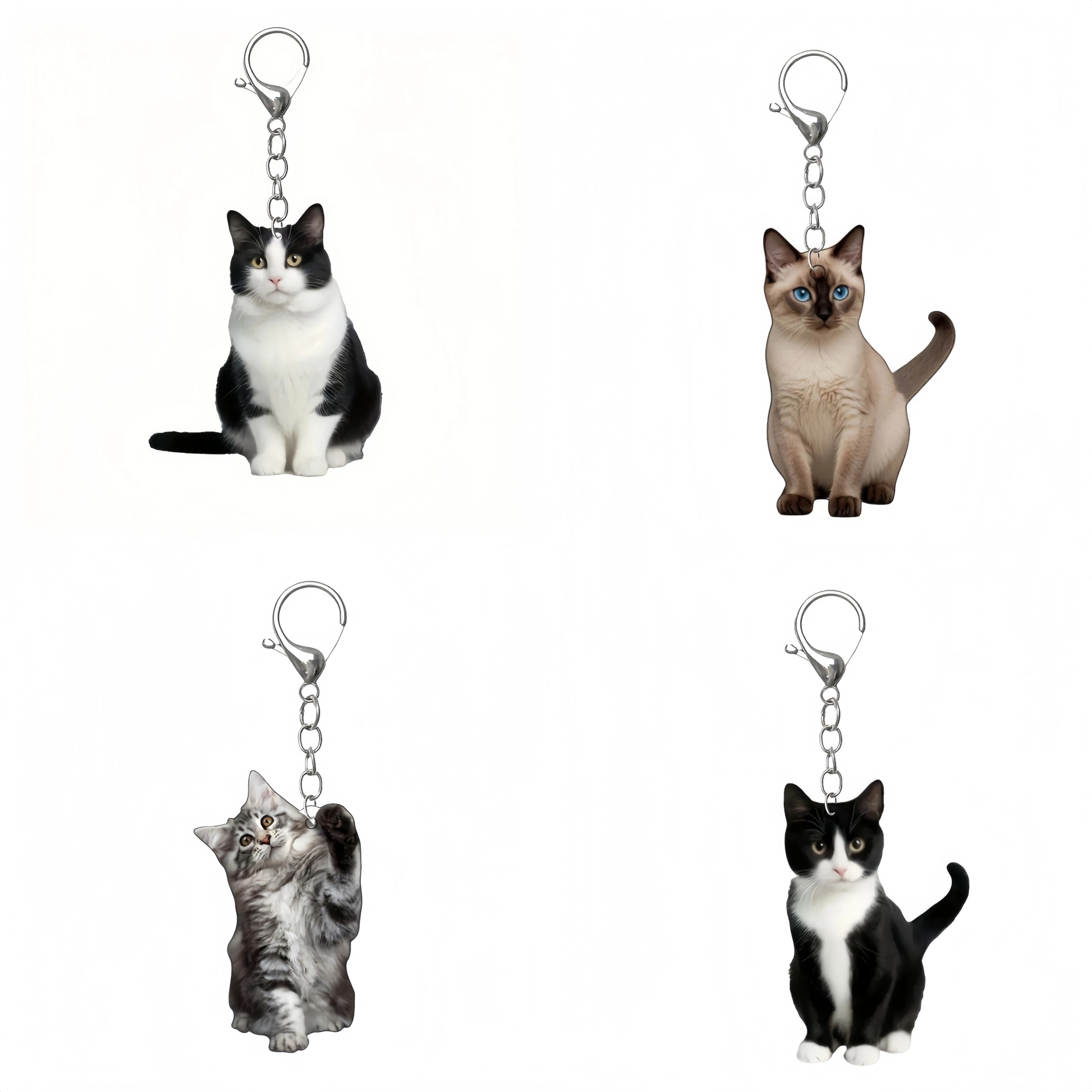 Portachiavi divertente in acrilico con gatto bianco e nero, ciondolo meme dal design speciale, portachiavi a forma di animale, charm per zaino, regalo per donne e fan