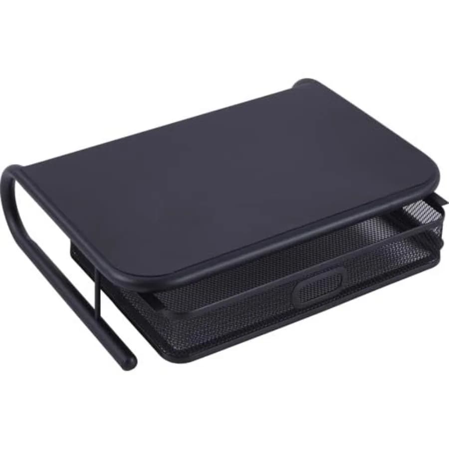 Supporto per Monitor in Rete Metallica Nera con Finitura Verniciata a Polvere e Cassetto Estraibile LLR84147