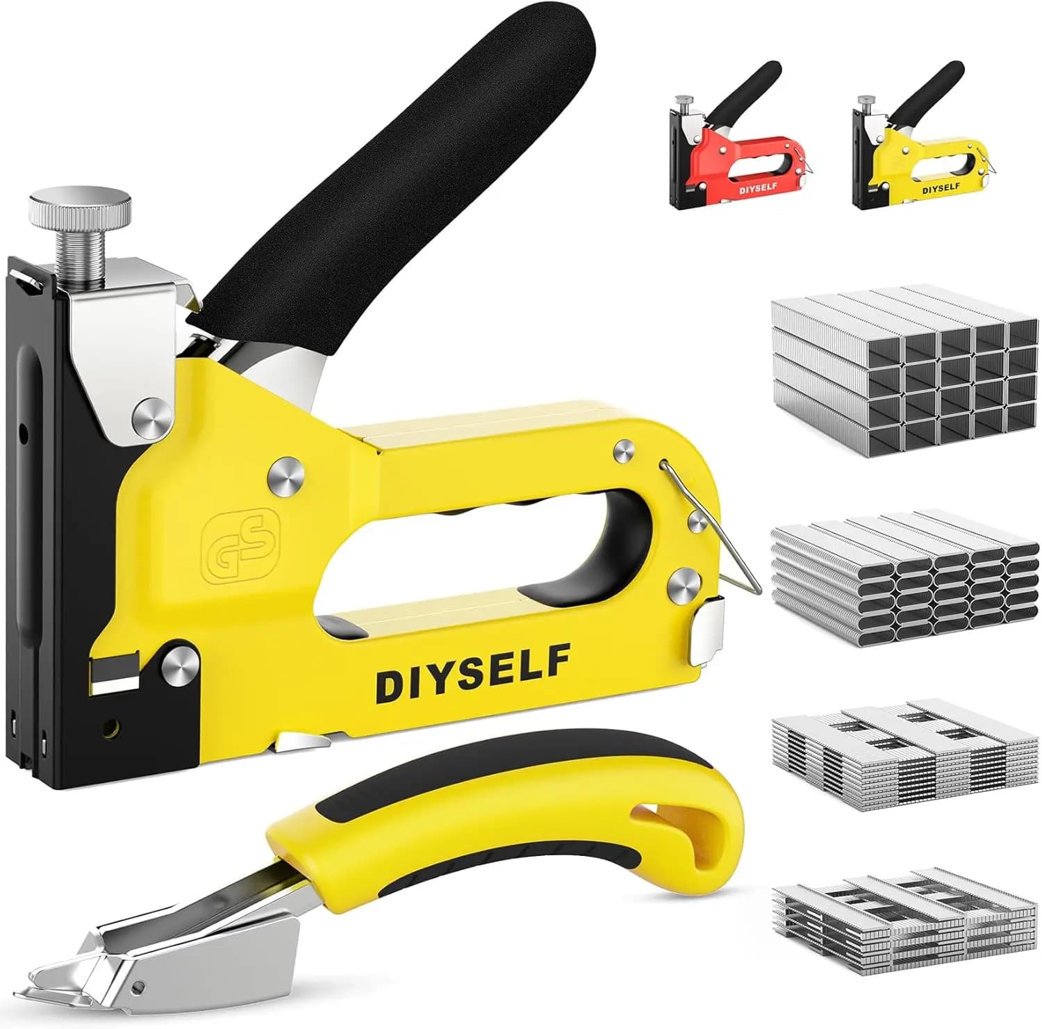 Pistola Sparachiodi Professionale 4-in-1 per Tappezzeria con 4000 Graffette e Estrattore per Legno, Tessuti, Moquette Fai-da-te