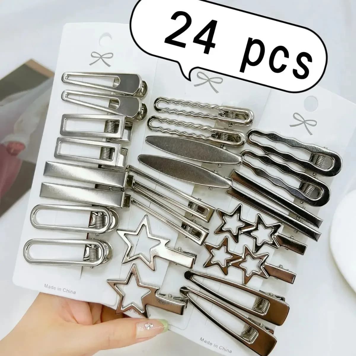 Silver Metal Hair Drills for Women and Girls Star Hair Clip Multiple Styles Hair Accessories for Girls with Seamless Duck Clip
