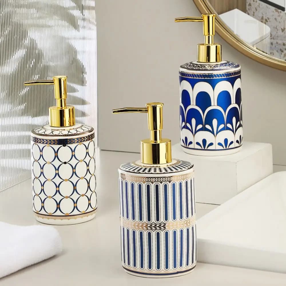 Dispenser di sapone dipinto colorato Bottiglia di pompa di sapone riutilizzabile in ceramica di lusso Dispenser di lozione liquida leggera vuota Hotel