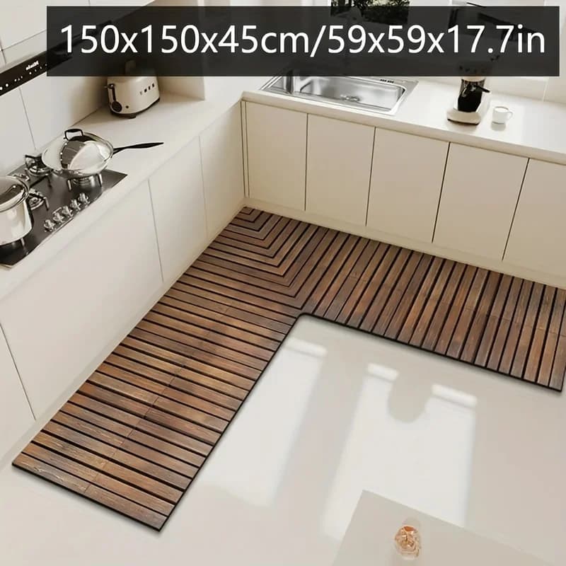 L-shaped Anti-slip Mat for Home Kitchens, Bathroom Mat Printed in Diatomaceous Land, Bath Absorbent Mat