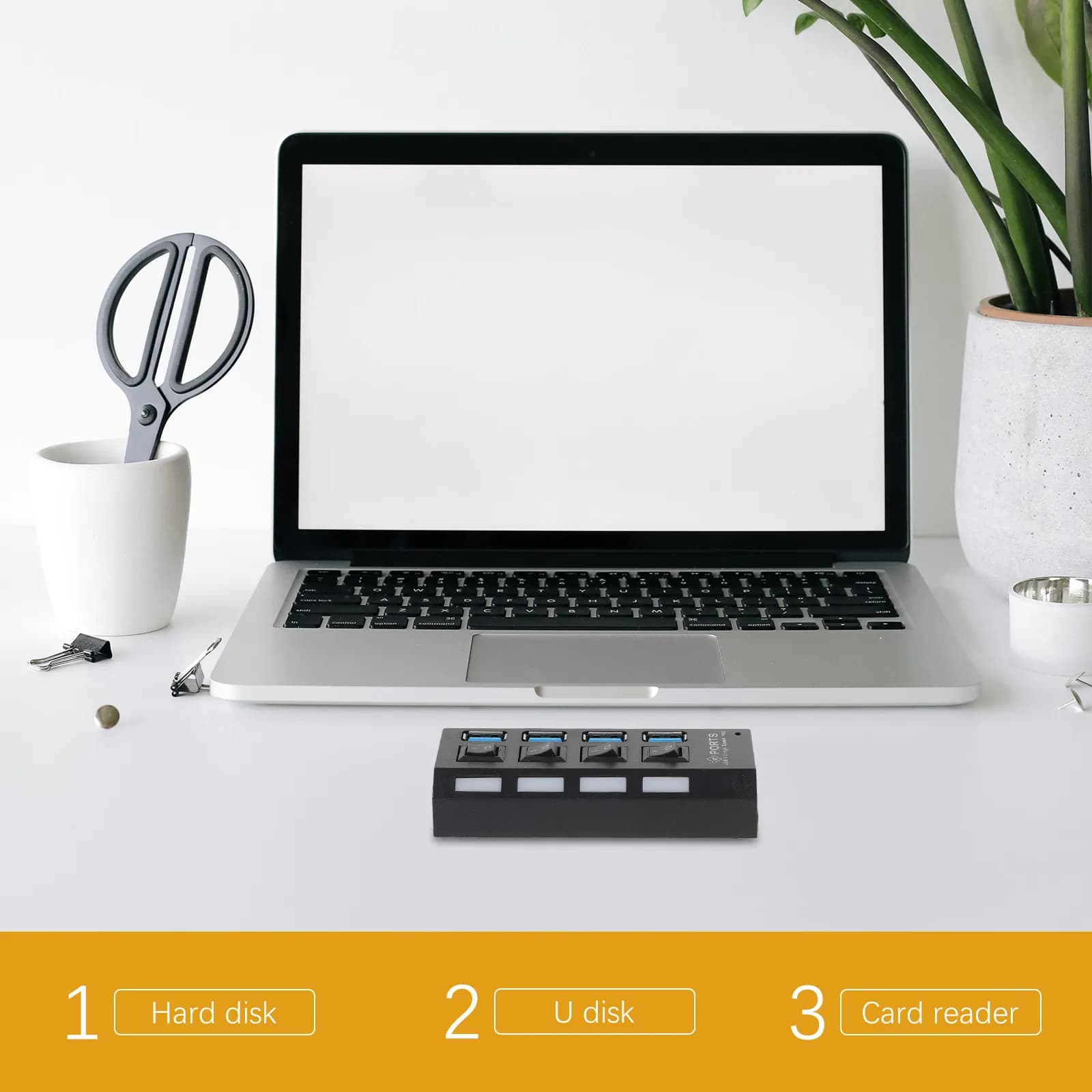 Hub USB 3.0 a 4 Porte, Design Minimalista, Concentratore USB 3.0 da Scrivania per HDD, SSD, Fotocamera, Telefono, Dispositivi Audio con Connessione Esterna