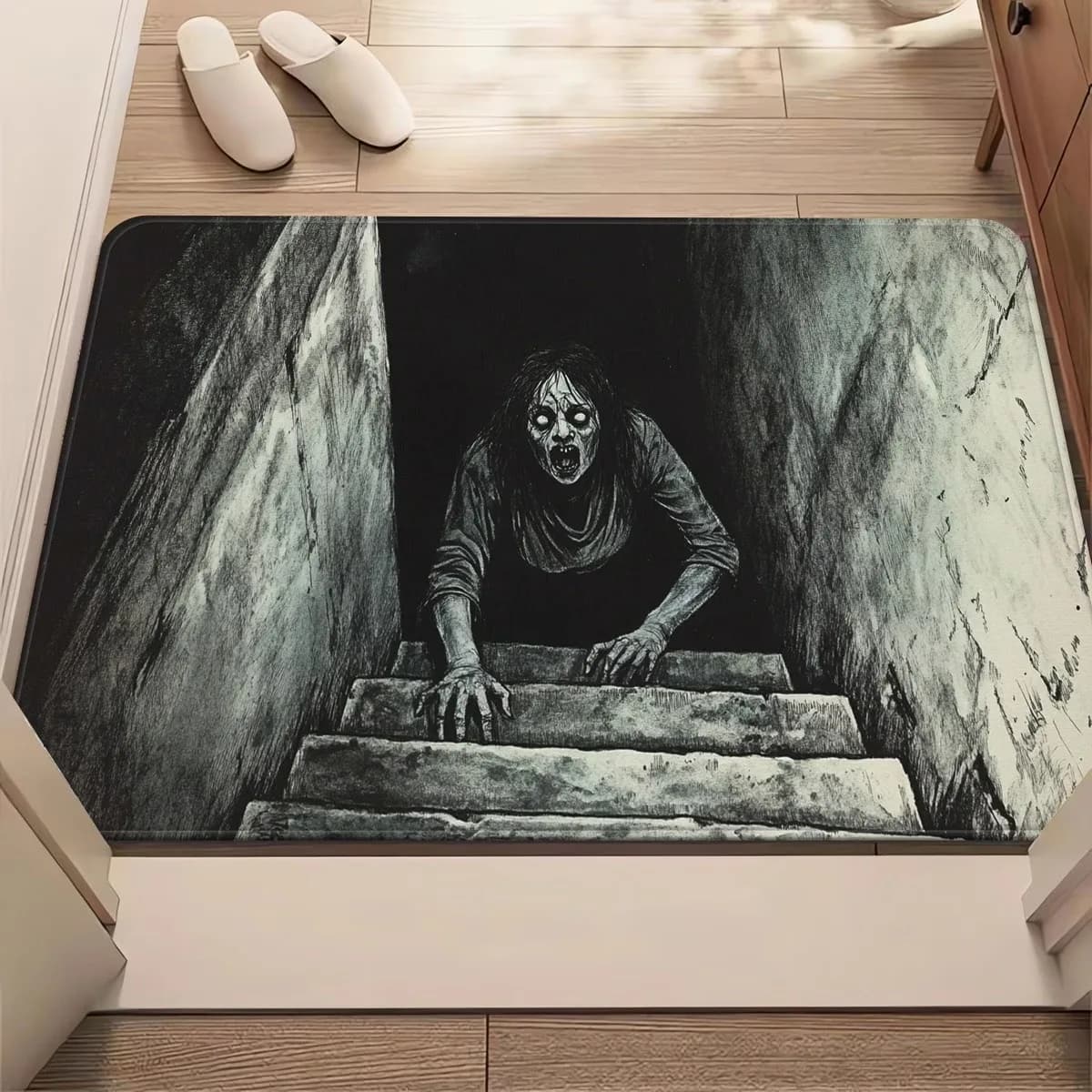 VIKAMA Spooky Zombie Ghost Welcome Mat, Gothic Entryway Rug, Non-Slip Absorbent Bathroom Mat, Halloween Home Decor