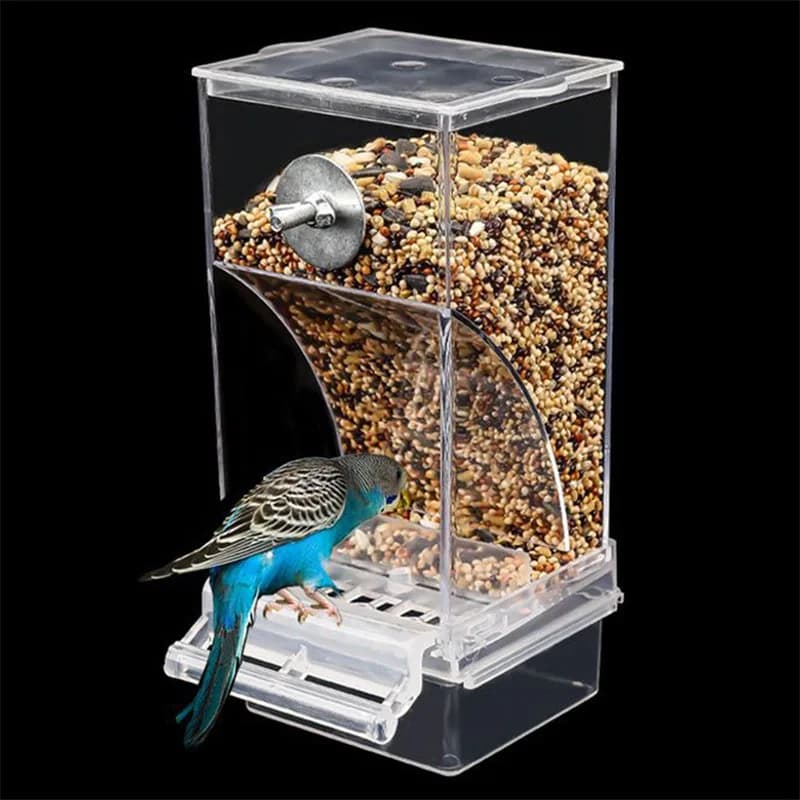 Mangiatoie per uccelli in acrilico senza disordine Mangiatoia automatica per pappagalli Bevitore Contenitore per alimenti persico Budgerigar Parrocchetti Accessori per gabbie per uccelli