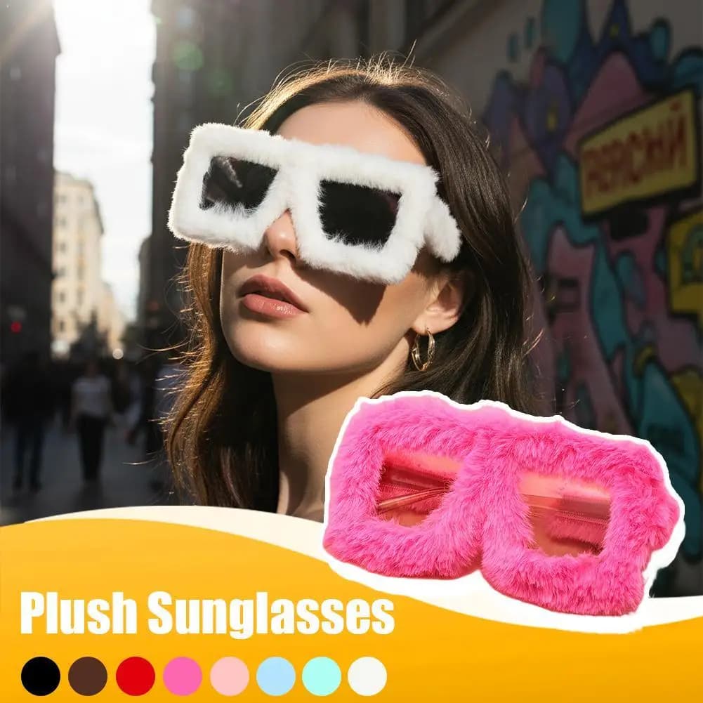 Oversize Y2K Sunglasses in Plush, Soft Winter Glasses for Women, Fun Glasses for Party, Christmas, Halloween and Cosplay