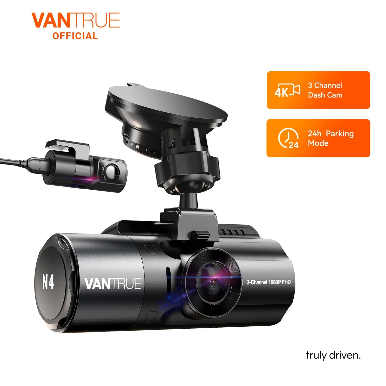 Vantrue N4 Dashcam 3 canali 4K 4K + 1080P Telecamera da cruscotto anteriore e posteriore Visione notturna IR Modalità parcheggio 24 ore Supporto 256 GB Max