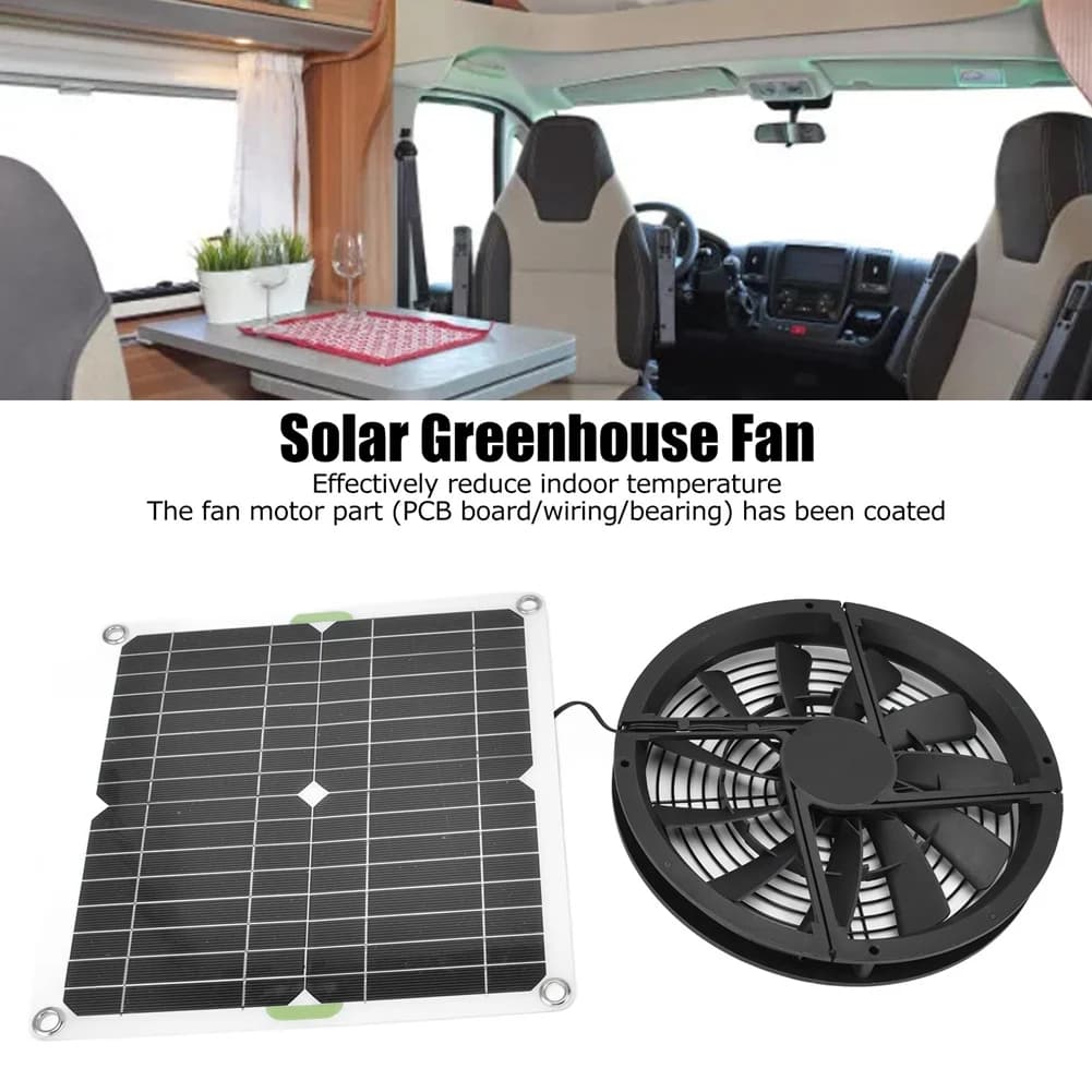 Kit Ventilatore Solare 10 Pollici 100W Impermeabile con Pannello Solare Rotondo e Ventola di Scarico per Pollaio e Serra