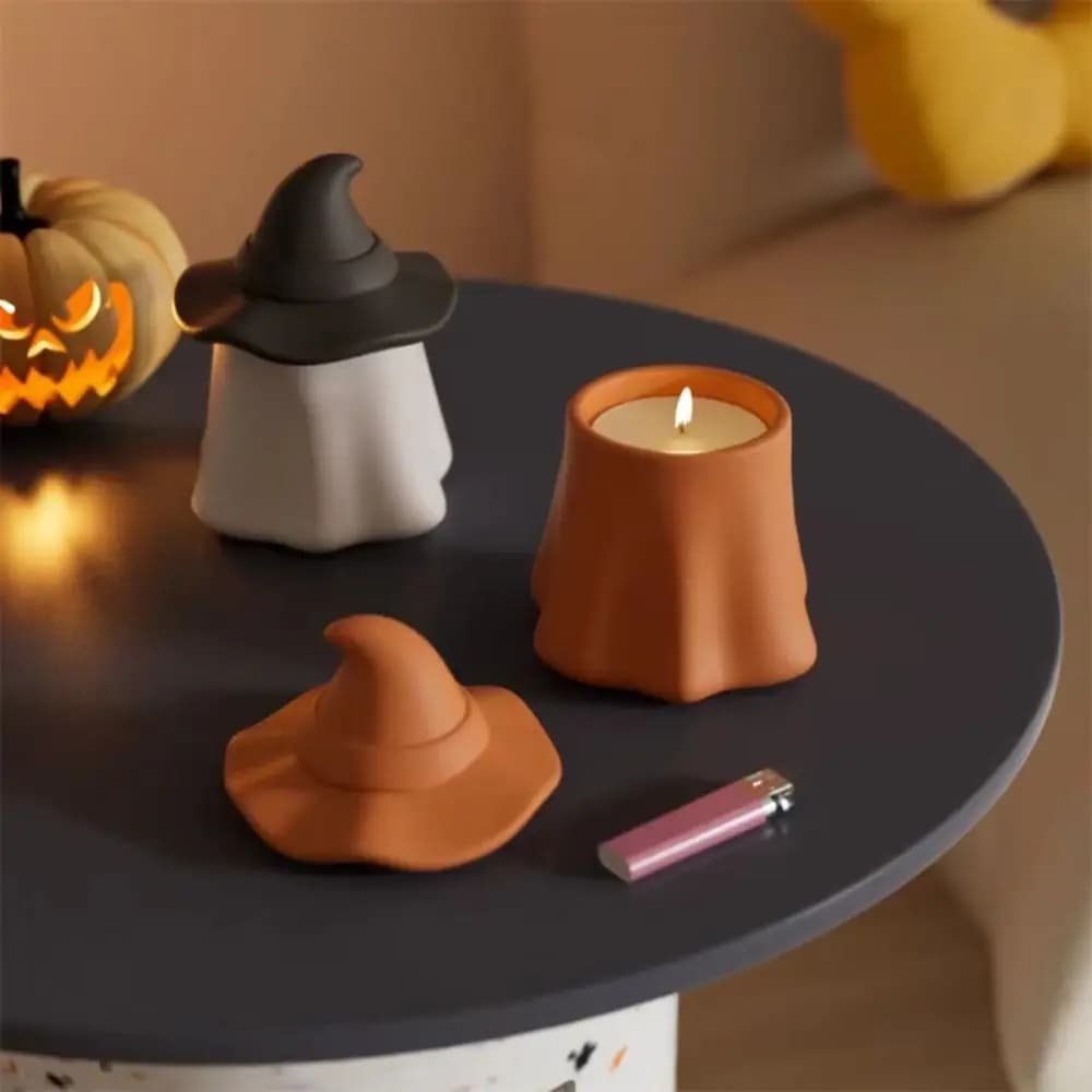 Stampi in silicone per barattoli di candele a forma di strega fantasma, in silicone, per gesso fatto a mano, stampo per portacandele, fai da te, artigianato fatto a mano, forma a barattolo
