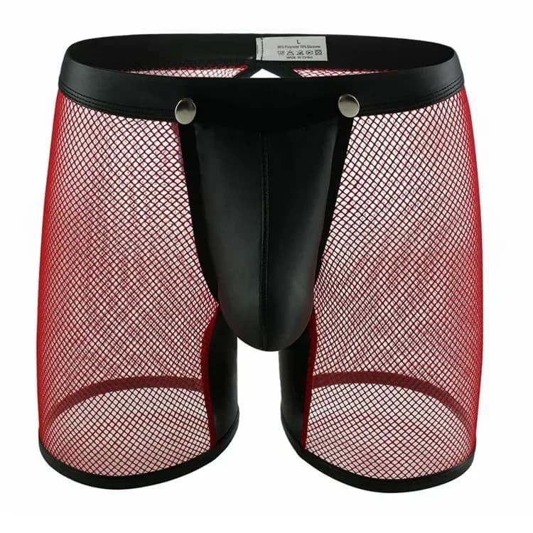 Tronchi erotici da uomo per giovani con apertura sul cavallo scava fuori boxer in ecopelle maglia patchwork rigonfiamento boxer pantaloncini glutei aperti