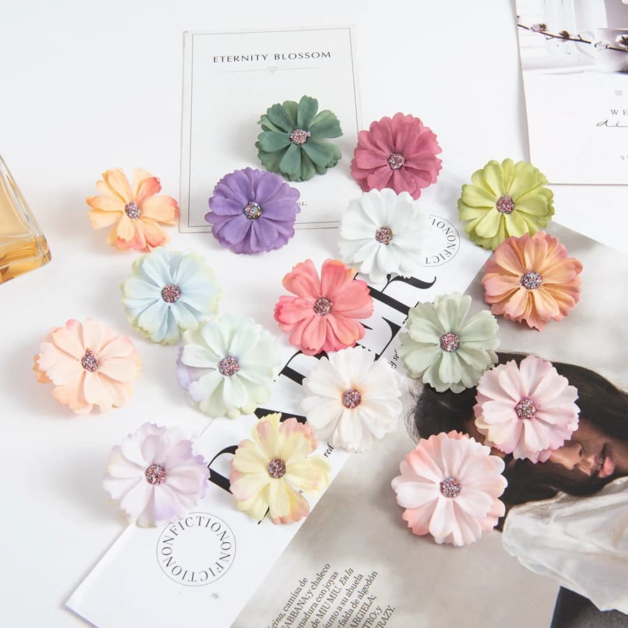Artificial Flowers Silk Daisy Head MINI Home Room Wedding Decor DIY Photography Props Scrapbook Plants Festival Wreath Headdress