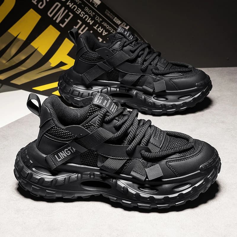 Scarpe da Corsa da Uomo Putian, Nuova Collezione Primavera, Versatili, Casual, Sportive, con Suola Spessa, Rialzate, Nere, Stile Dad Shoes, alla Moda, per il Tempo Libero