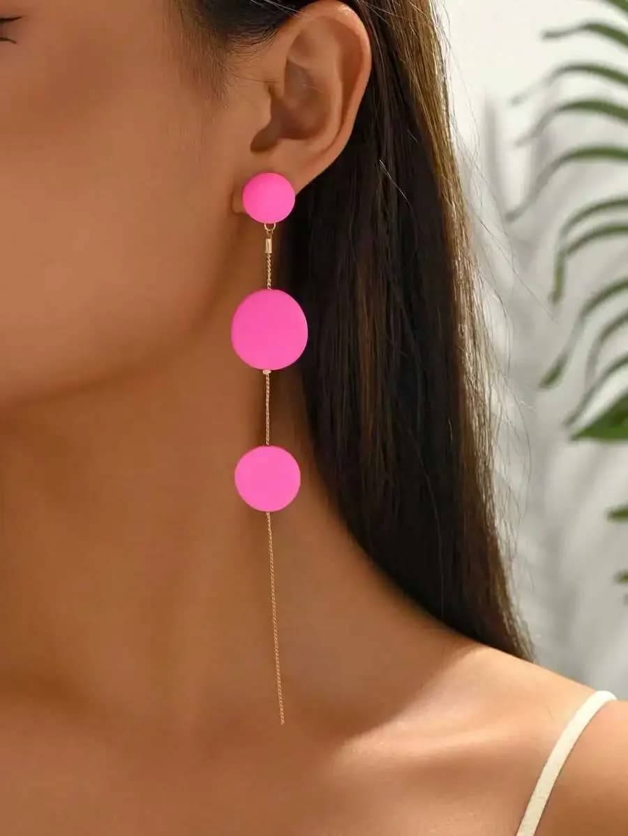 Fashion Minimalist Geometric Circle Resin Drop Earrings For Women Pink Multi Color