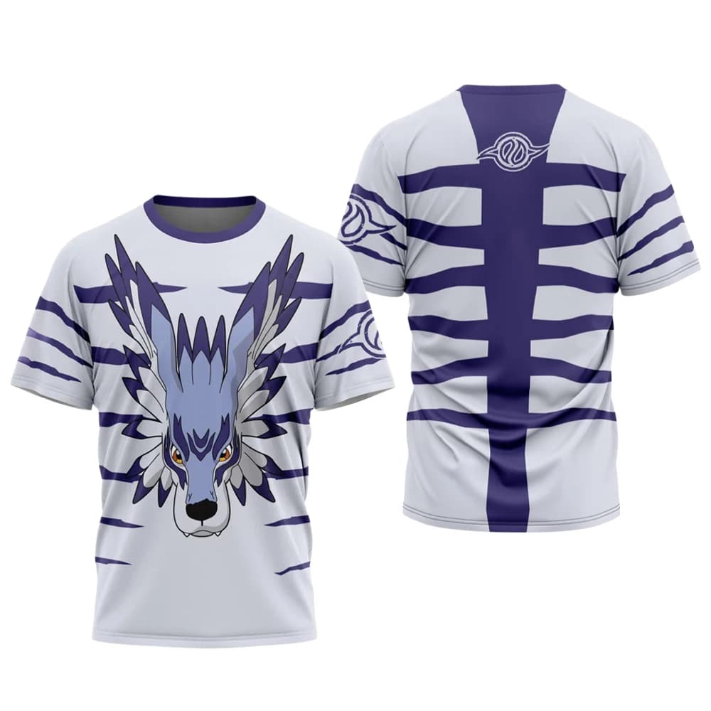 Bandai Digimon Adventure Garurumon Anime T-shirt sportiva con stampa integrale per adulti e bambini, estiva, ad asciugatura rapida, morbida, comoda e leggera