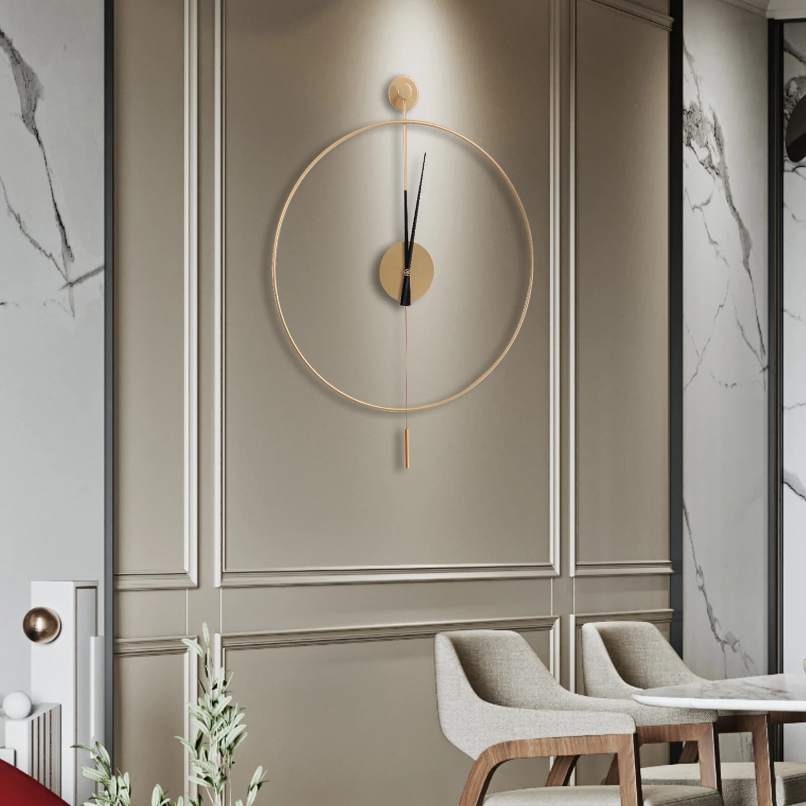 Quadrante classico senza numeri Orologio da parete decorativo con pendolo unico e puntatori in metallo per soggiorno, corridoio, ufficio