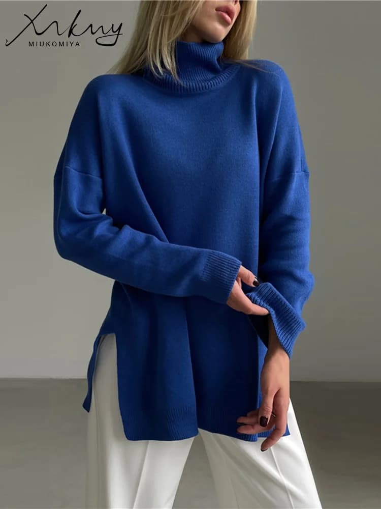 Maglioni da donna autunno inverno dolcevita pullover da donna maglioni lavorati a maglia con spacco laterale maglione natalizio pull oversize per le donne