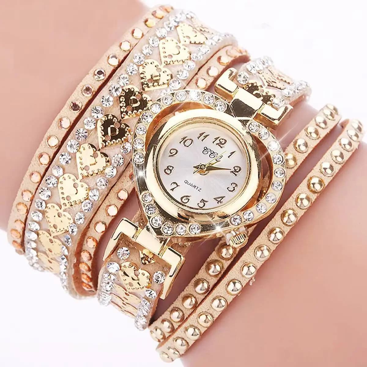 Orologi da donna con strass alla moda Orologio al quarzo con quadrante a cuore Orologio da polso con cinturino lungo in pelle Reloj Mujer Orologio da ragazza regalo