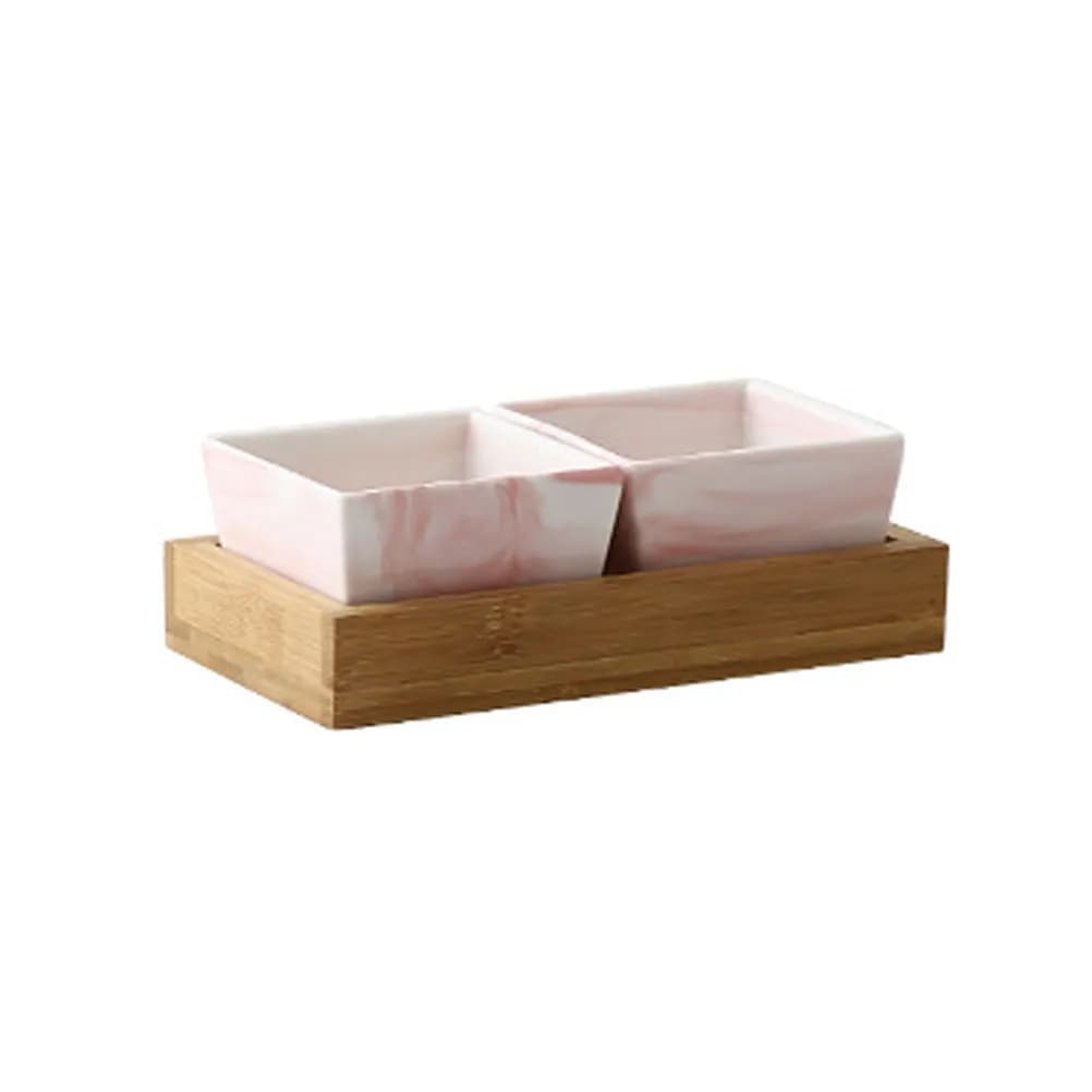 Nordic Ceramic Marble Fruit Plate 2-Grid Pink Serving Dish for Snacks Desserts Dried Fruits Appetizers Party Home Decor Easy