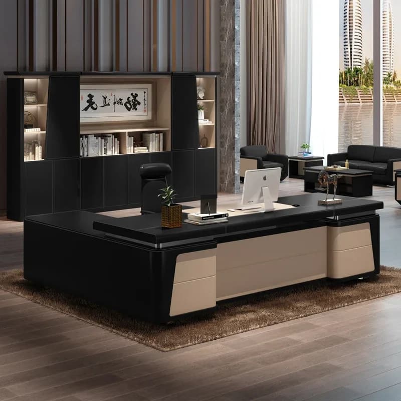 Scrivanie da Ufficio Moderne di Lusso, Scrivanie a L con Accessori e Organizzatore per Ufficio Esecutivo
