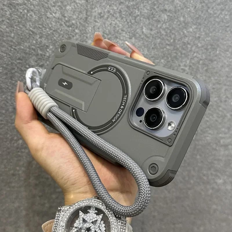 Custodia Magnetica per iPhone con MagSafe per iPhone 17 Air 16 15 Plus 14 13 12 Pro Max, con Cinturino da Polso e Supporto Invisibile, Cover Protettiva