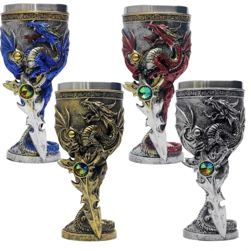 Bicchiere da Birra a Forma di Spada di Drago Medievale, Calice in Resina e Acciaio Inossidabile, Bicchiere da Vino, Bicchiere da Cocktail, Regalo Personalizzato, Decorazione per Bar