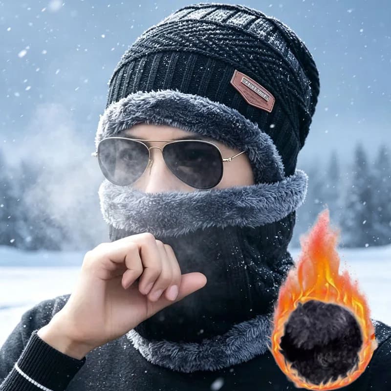 1-4PCS Men Winter Thermal Beanie Cap Thick Knit Windproof Fleece Lined Stretch Fit Outdoor Sports Cycling Ski Hat