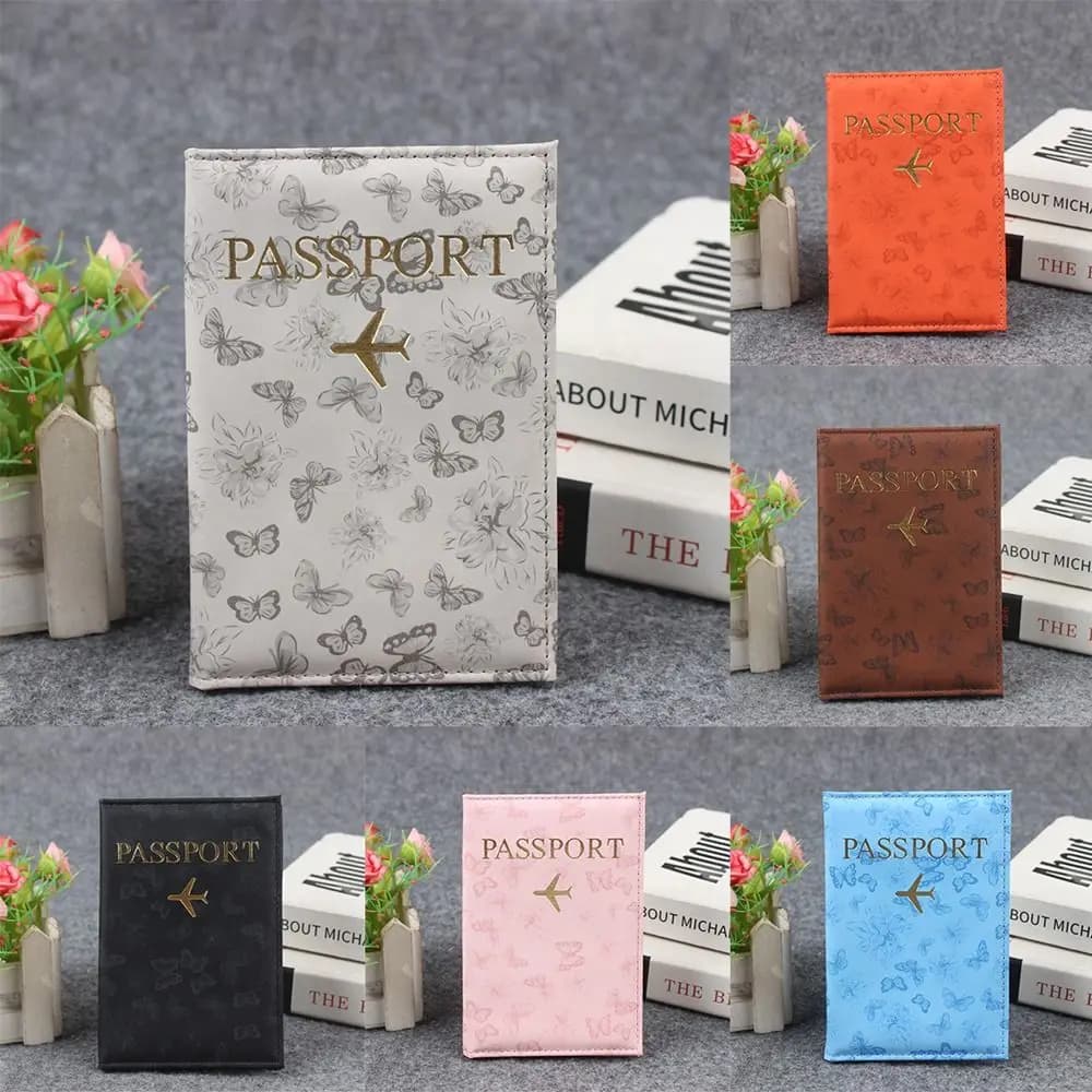 Portable Butterfly Print Passport Holder Multi-function PU Leather Credit Card Case Waterproof Passport Book for Women/Men