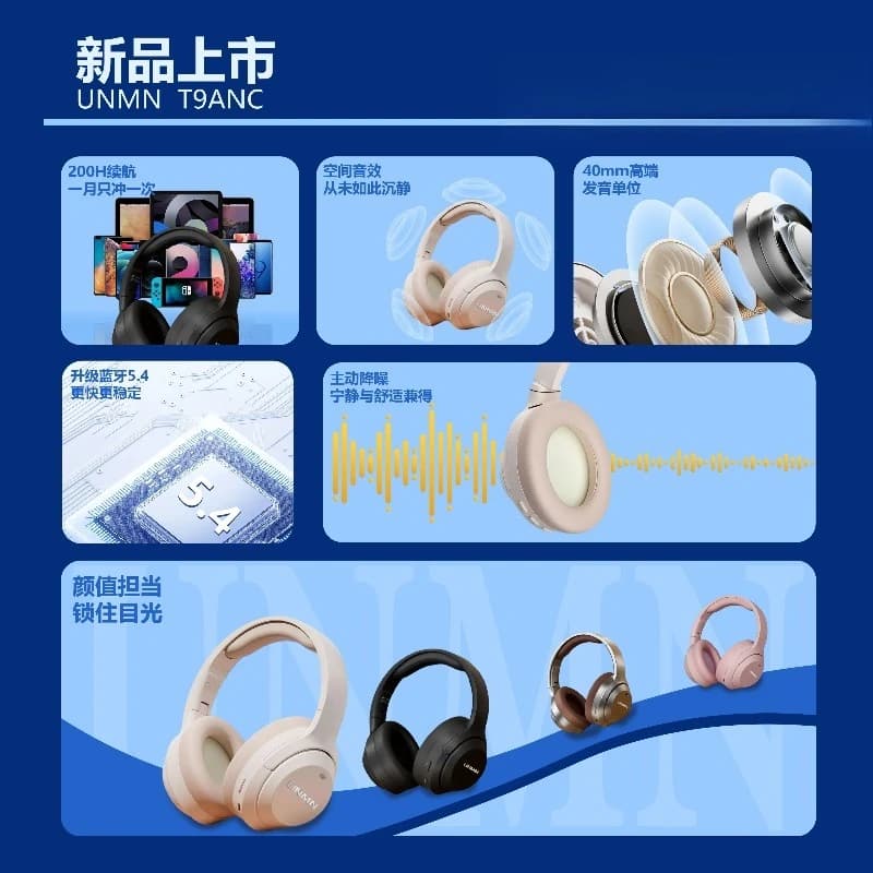 Bluetooth headset with active noise reduction ANC, long-lasting battery for e-sport games