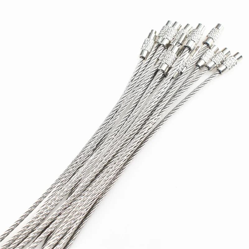 Set di 10 Portachiavi con Cavo in Acciaio Inox, Moschettone con Torcia, Anello Portachiavi, Etichetta per Bagagli, Chiusura a Vite