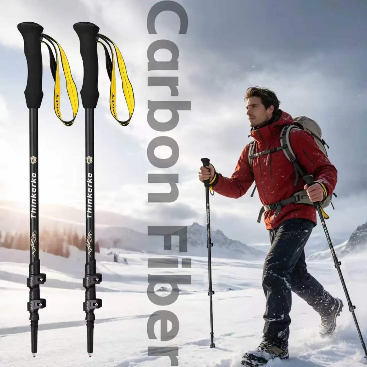 3K Carbon Fiber Hiking Poles, Three-Section Telescopic Trekking Poles, Carbon Fiber Nordic Walking Poles
