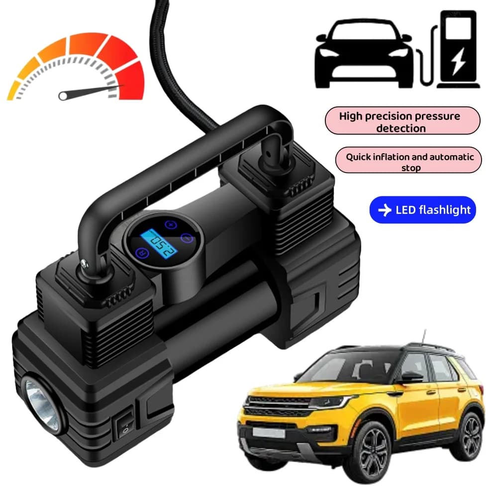Mini compressore d'aria 12V 150PSI doppio cilindro con luce a LED gonfiatore per pneumatici per carichi pesanti pompa di aria elettrica per auto pompa gonfiabile automatica