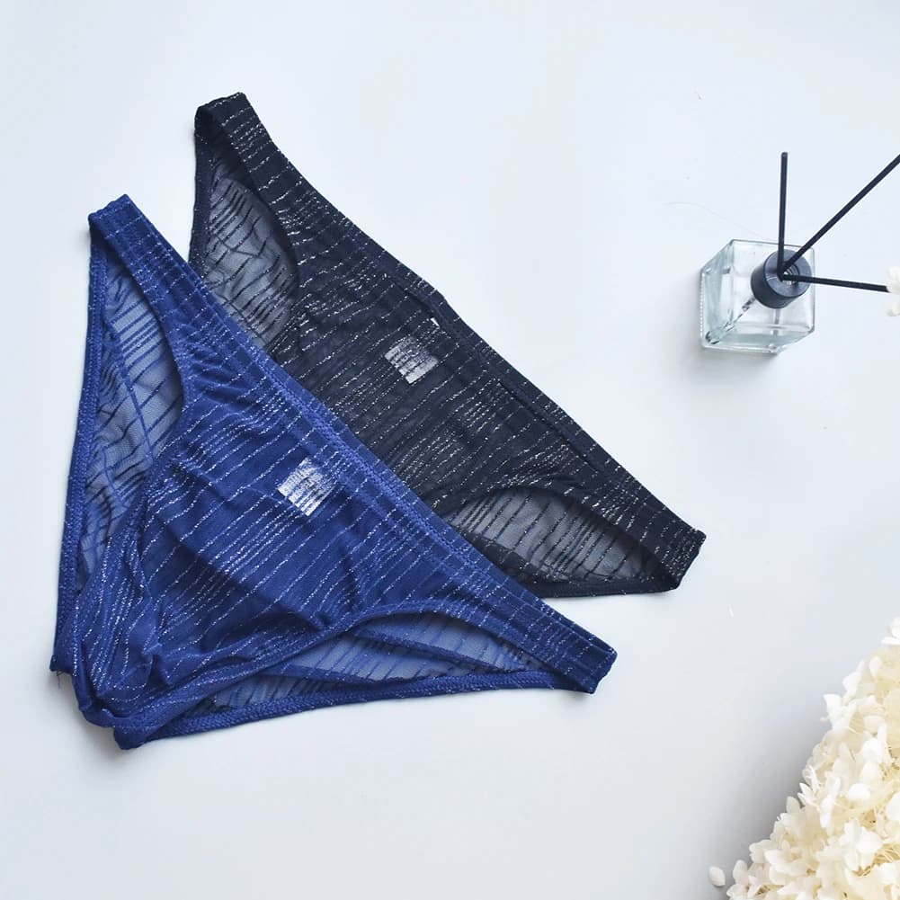 1pc Summer Men's Transparent Briefs Mesh Underwear U Convex Pouch Breathable Thin Striped Panties Shorts