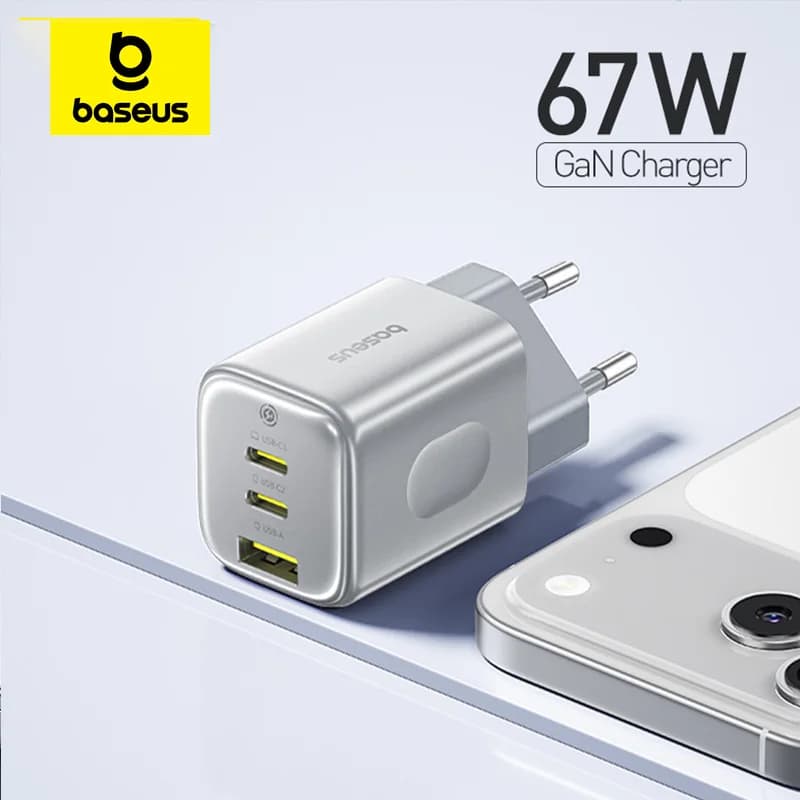 Baseus 67W Caricatore rapido per iPhone 17 16 15 Xiaomi Samsung PD Caricatore USB Caricatore per telefono Caricatore GaN da viaggio portatile