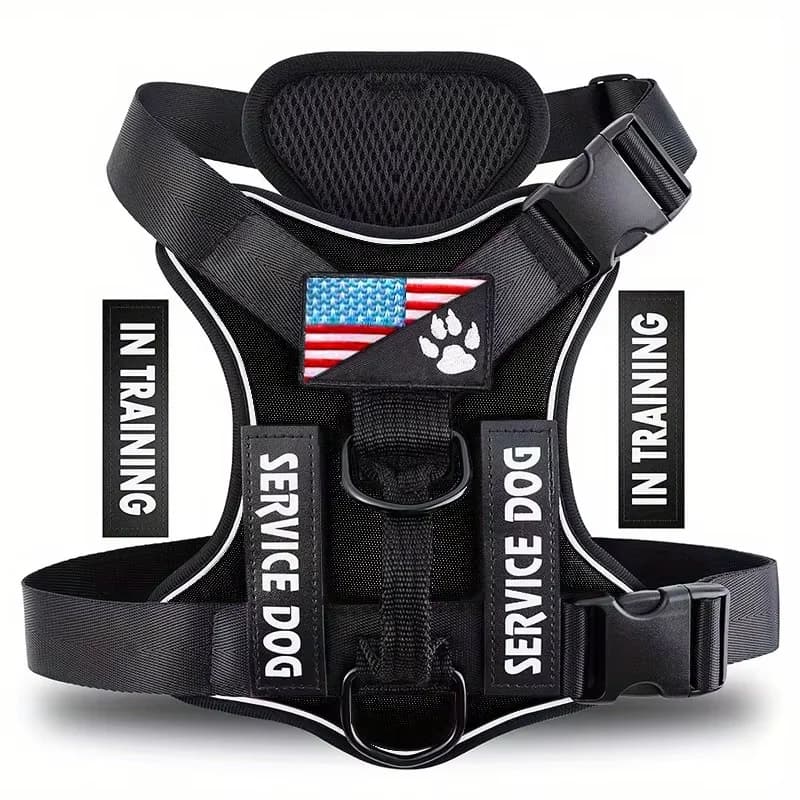 Overseas in Stock Easy to Control Reflective Adjustable Soft Oxford Dog Vest Harness with 5 PCS Patches for Small to Large Dogs