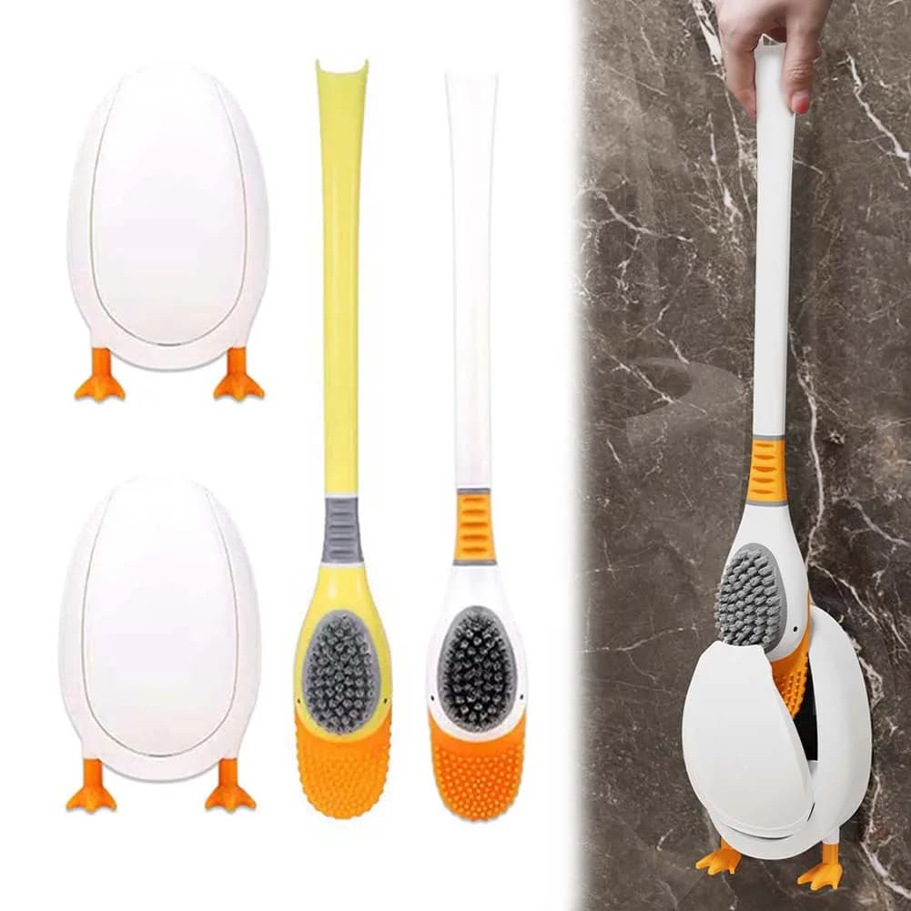 1 spazzola per WC in silicone con supporto, testa di pulizia curva a 360°, facile da risciacquare, set di spazzole per la pulizia del bagno di casa