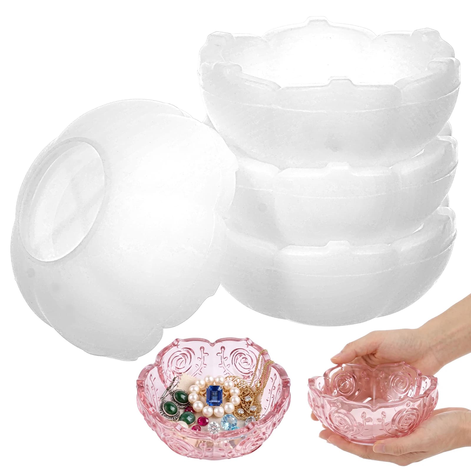 4PCS Bowl Silicone Tray Mold Container Large Epoxy Resin Casting Irregular Storage Box Jewelry Tray Mold Trinket Box Mould