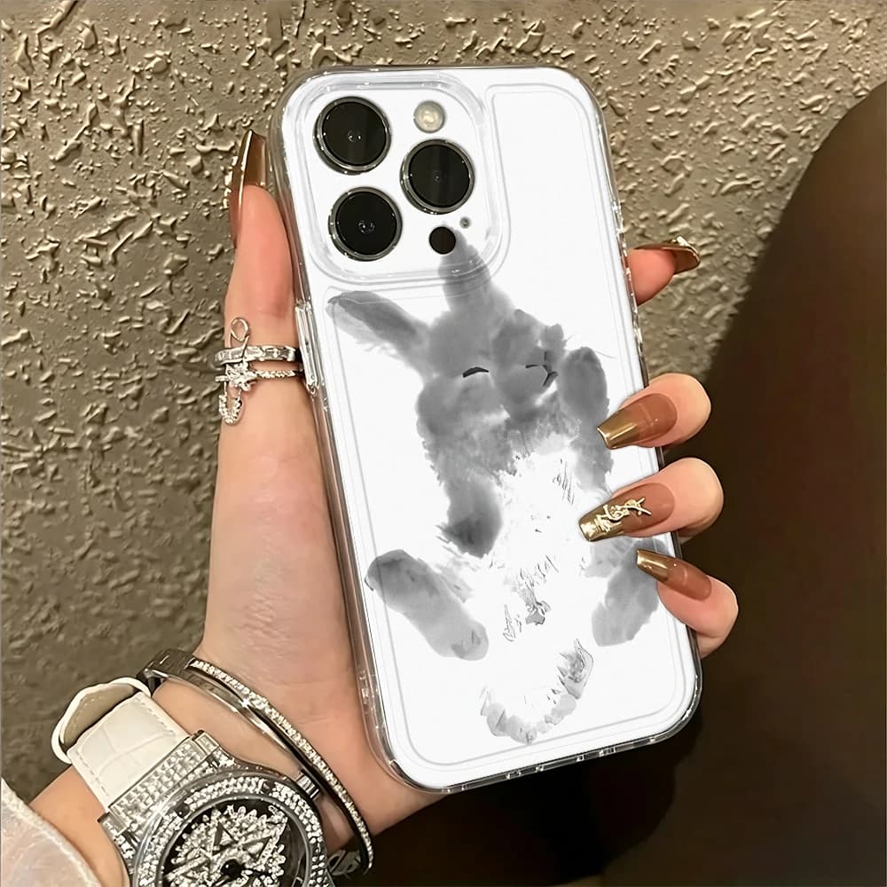 Abstract Rabbit Phone Case For iPhone 17 16 15 11 12 14 13 Pro Max Mini XS X XR 7 Plus 17E Air Shockproof Silicone Cover Fundas