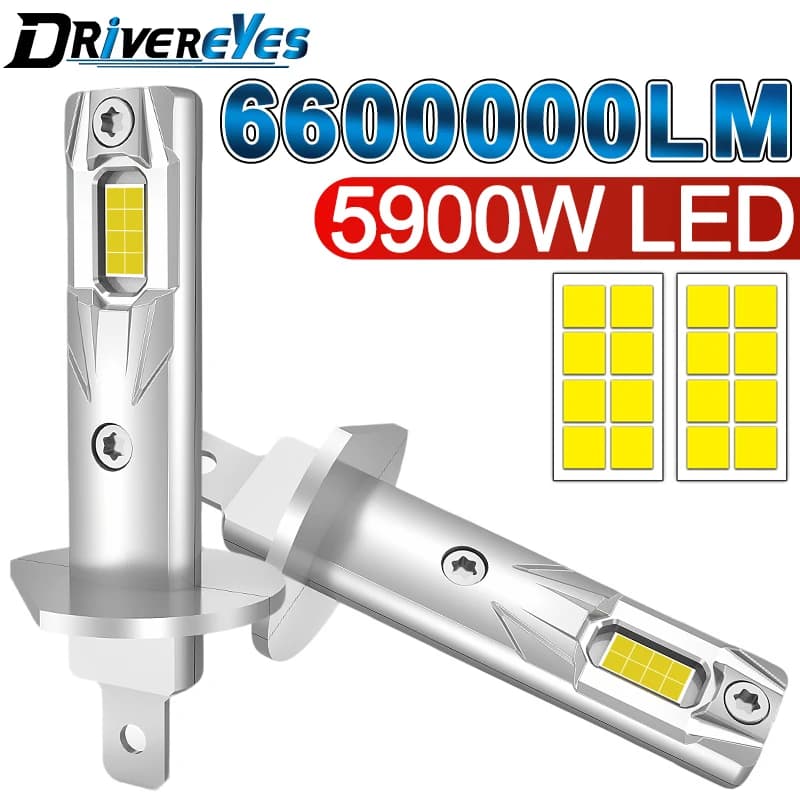 H1 LED Headlight Bulbs Mini CSP for Car Headlamp H1 Fanless Wireless Light Auto Diode Fog Lamps 12V 6000K White Automobile 24V