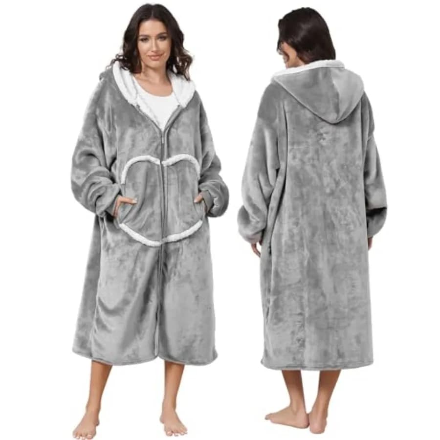 Felpa con Cappuccio Oversize a Forma di Coperta, Comoda Coperta in Flanella con Maniche e Cerniera per Donne, Uomini, Adolescenti