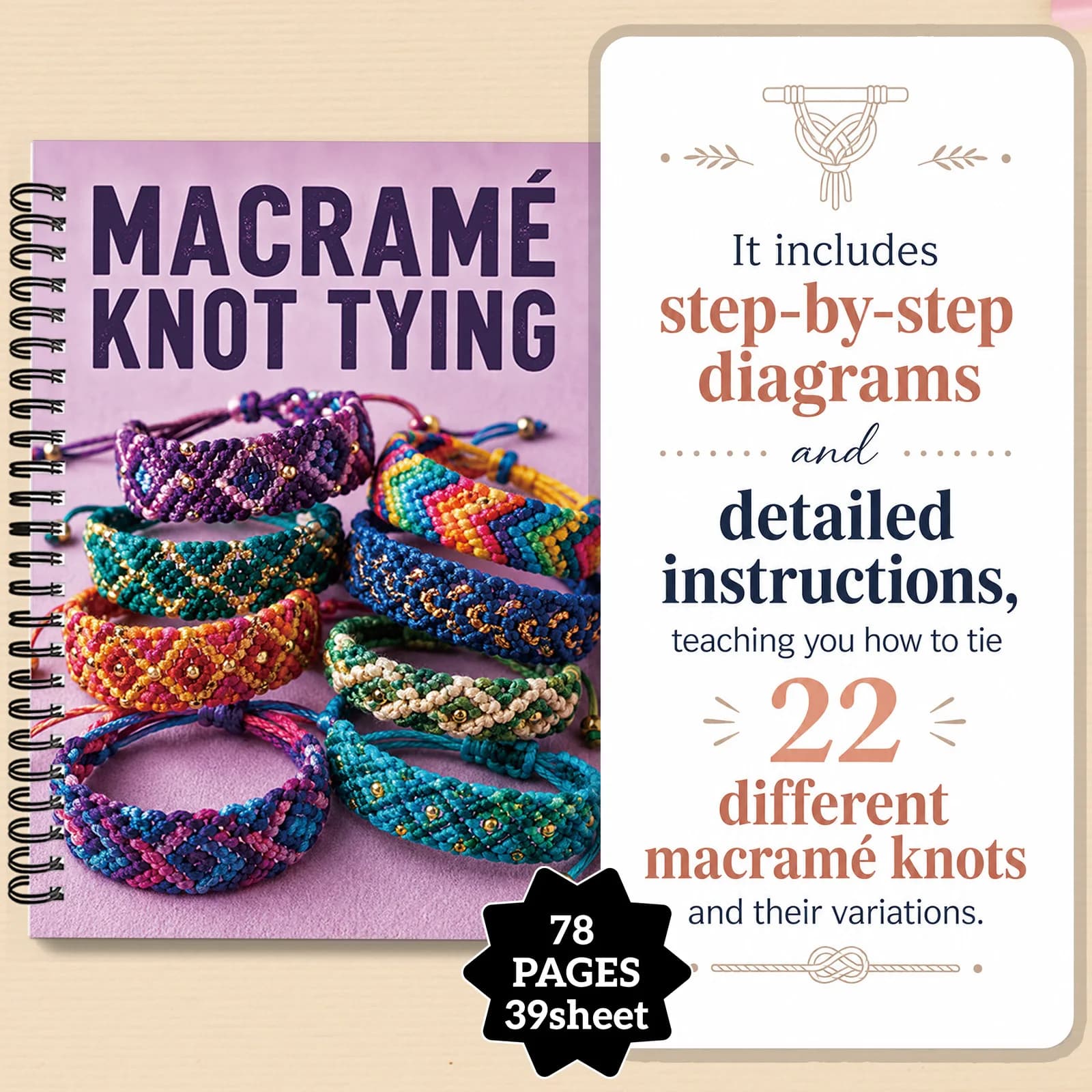 1PC Vibrant Macrame Craft Spiral Notebook, Subject Notebook, Bright And Colorful Weaving Guide, Cheerful Step-By-Step Lessons