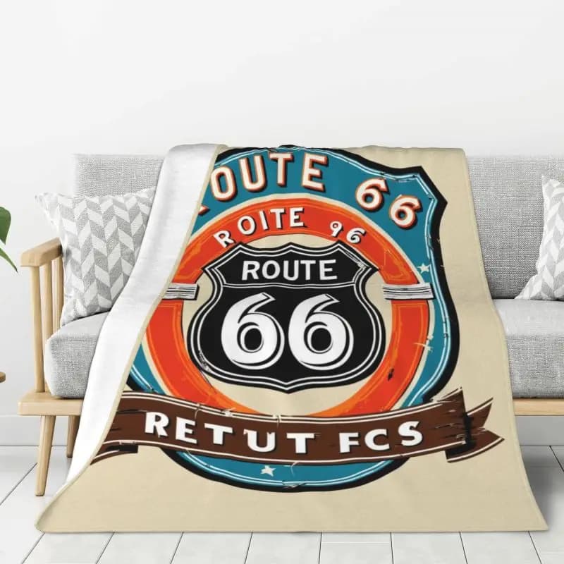 Coperta in pile personalizzata per divano, motivo Route 66, calda in flanella, per motociclisti, crociere, autostrada americana, coperte e copriletti per divano
