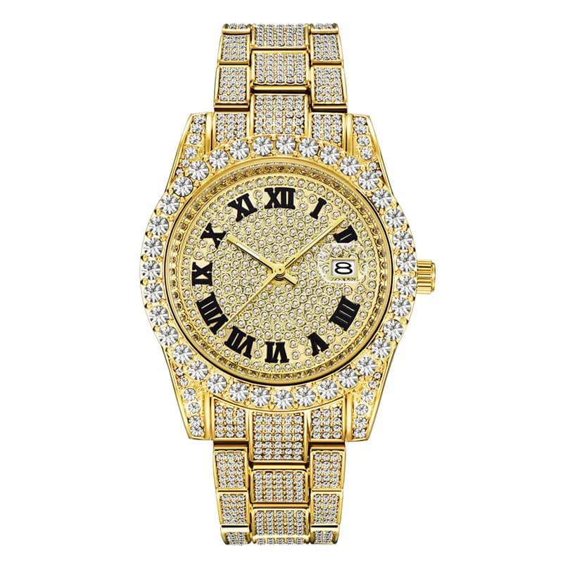 Orologi con diamanti freddi per uomo Hip Hop Luxury Brand Fashion Cinturino in lega Regali dorati Data Orologio al quarzo Relogio Masculino Ouro 2024