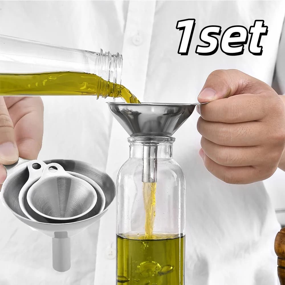 1 set di imbuti da cucina in acciaio inossidabile con manico per il trasferimento di spezie liquide, accessori da cucina per imbuto multiuso