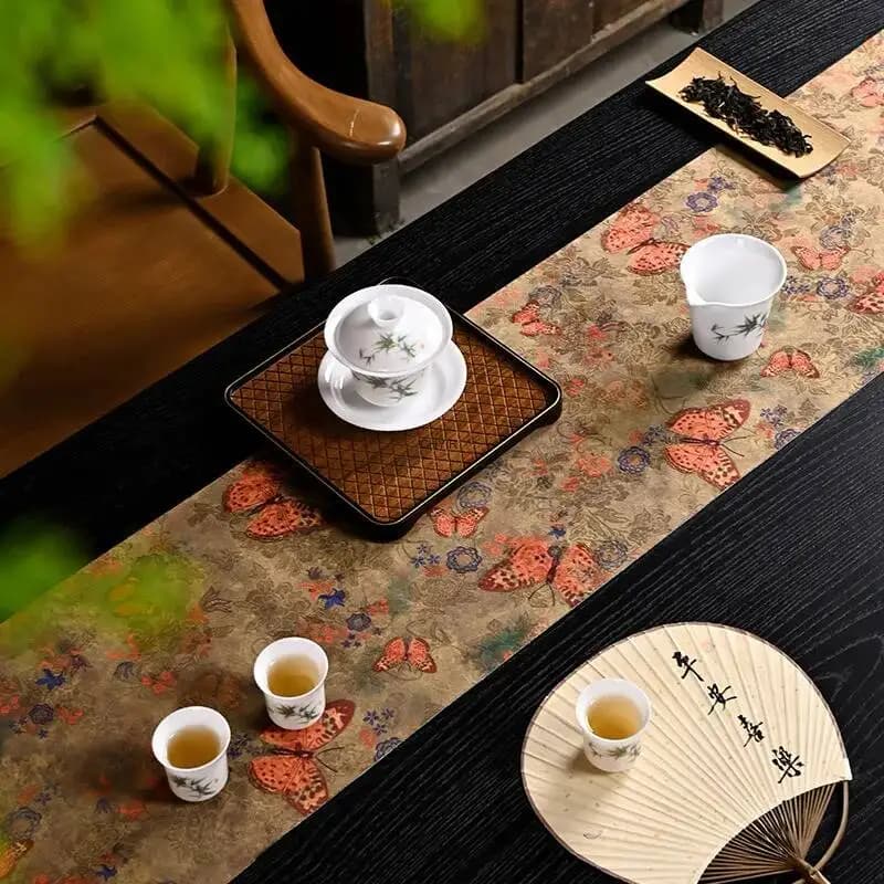 Double-Sided Tea Mat Waterproof Tea Mat Table Runner Zen Tea Flag Tea Ceremony Accessories