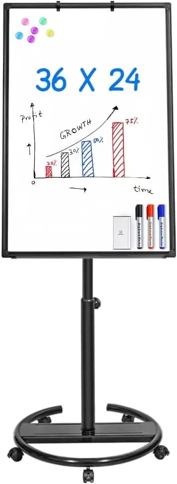 Lavagna Magnetica Portatile Cancellabile a Secco 36x24 Pollici, Cavalletto Regolabile con Ganci per Flipchart e Ruote Bloccabili