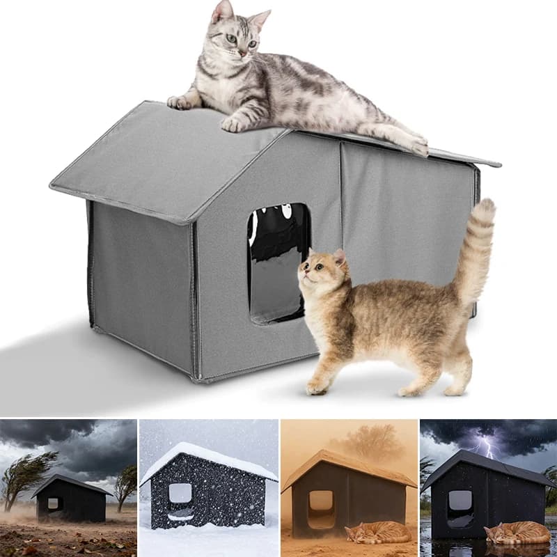 Casa per gatti all'aperto multi stagione Tetto staccabile Rifugio caldo impermeabile Letto pieghevole per animali domestici per gatti randagi Cani di piccola taglia Letto universale