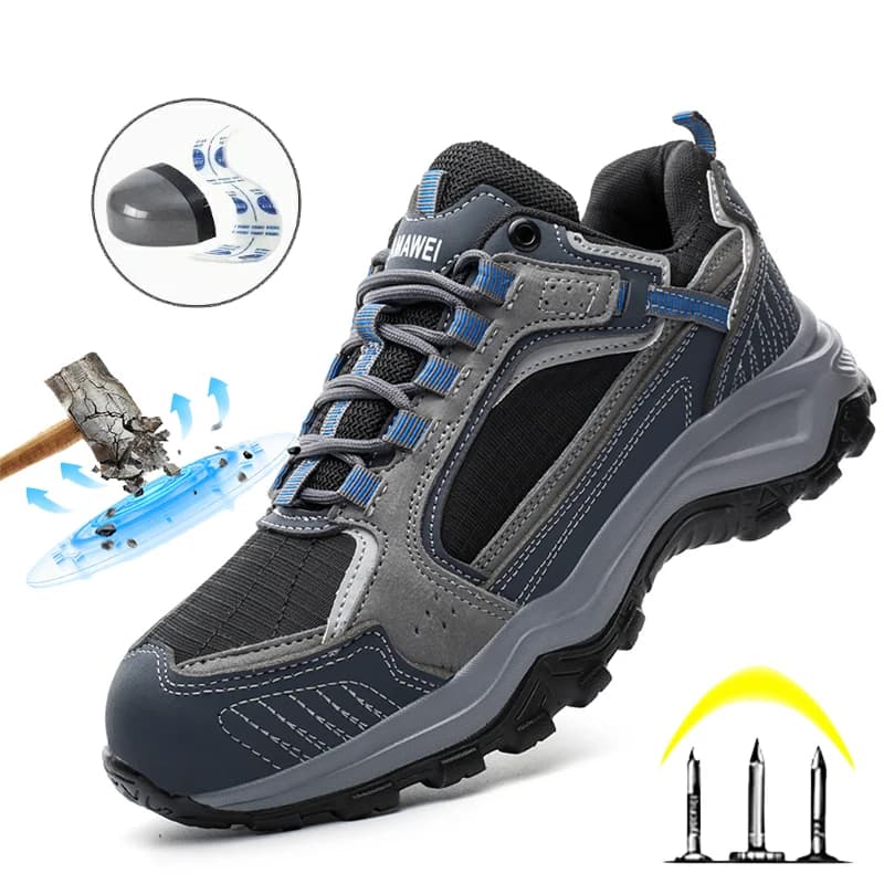 Mens Safety Shoes Steel Toe Indestructible Anti-smash Work Shoes Black Non Slip Hiking Shoes Exploitation Site Safety Work Shoe